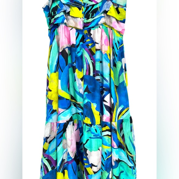 Anthropologie Sunny Hawaiian Floral Print Silk Blend Midi Dress Bohemian Size M - Picture 13 of 16